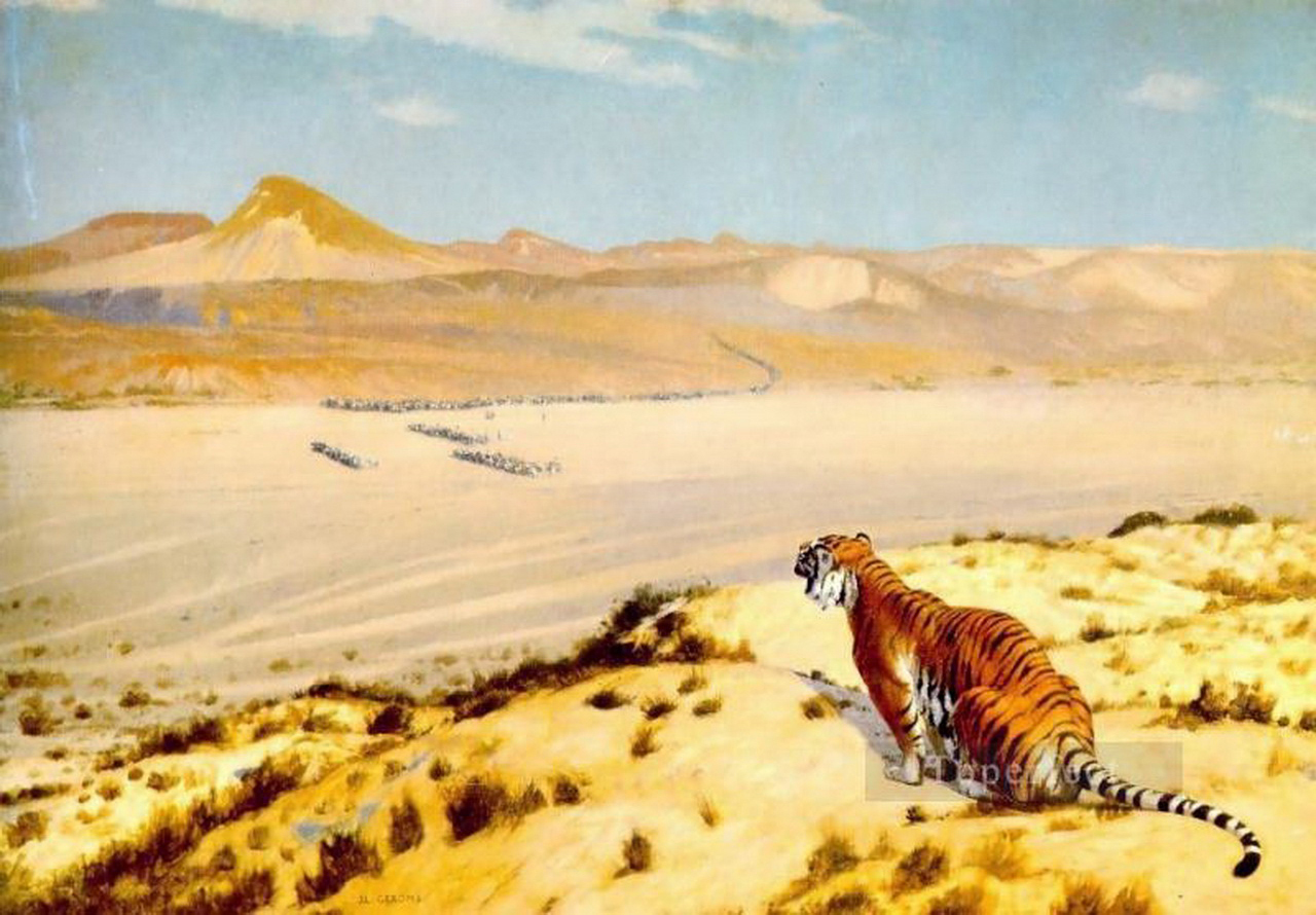 Tiger on the Watch2 Greek Arabian Orientalism Jean Leon Gerome Oil Paintings